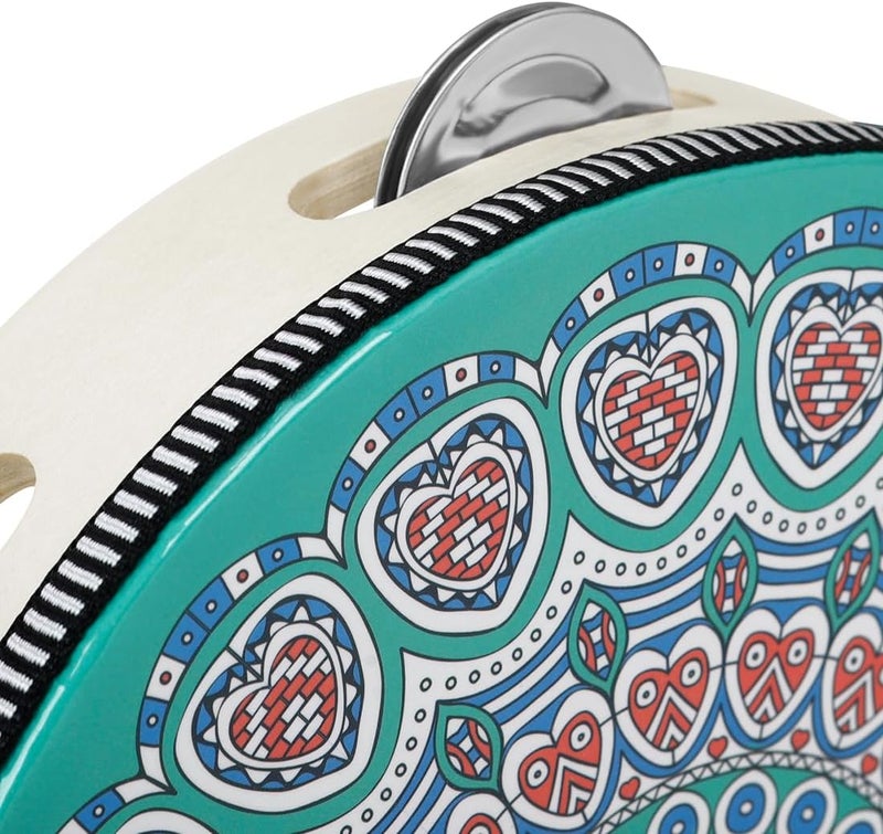 OriGlam 8 Inch Tambourine Wood Handbell Music Drum, Handheld Tambourine Drum Bell Metal Jingles Percussion Instrument Drum for Church, Dance, Party, KTV (Green) - Image 3